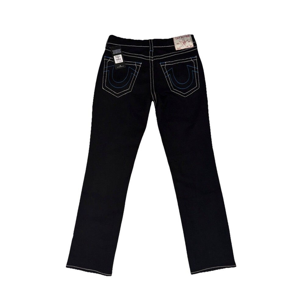 True Religion Jeans Men's Black Ricky Big T Blue Stitch Straight Denim NWT - Picture 2 of 5
